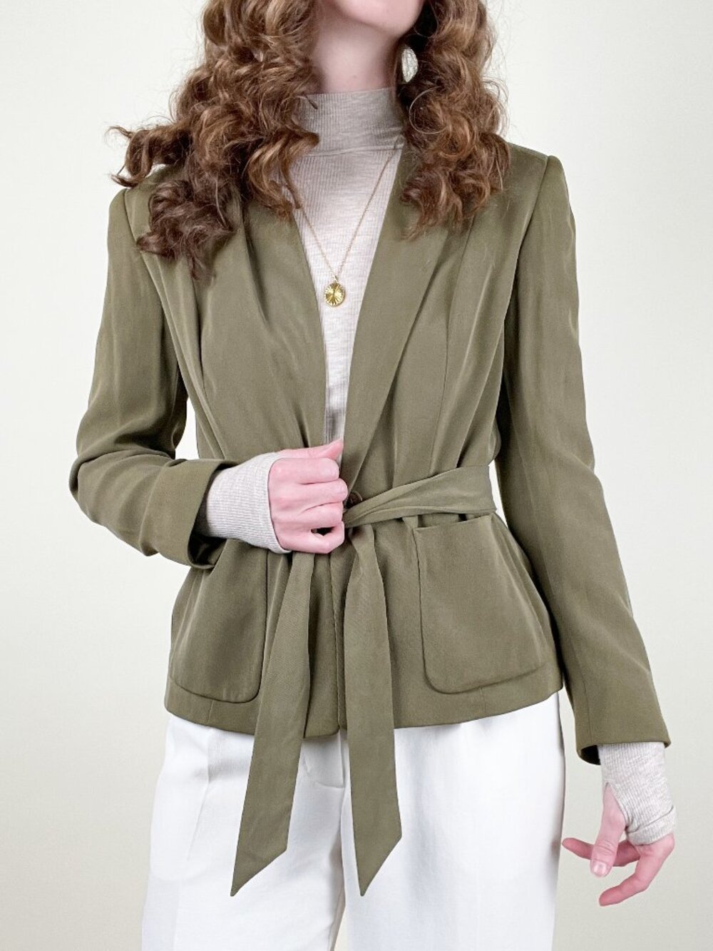Vintage 90s 100% Silk Liz Claiborne Blazer Jacket Coat Belt Minimalist 90's Suit